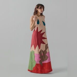 LINGUA FRANCA Patmos Patch Dress in Salmon Multi Size 2XL NWT